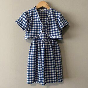Handmade Children's 2 Piece 100% Cotton Blue White Gingham With Bolero